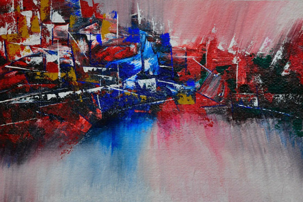 Cityscape, Impressionism Landscape Abstract, 18x12 In, Acrylic On Textured Paper- 132 (ART-15639-102668) - Handpainted Art Painting - 18in X 12in