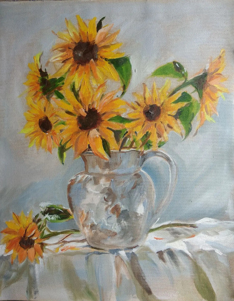 Sunflowers (ART-8343-102752) - Handpainted Art Painting - 16in X 20in