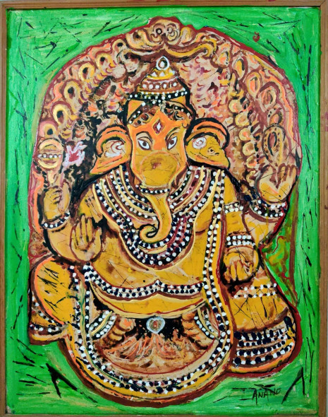 ORNAMENTAL GANESHA (ART-6175-102719) - Handpainted Art Painting - 23in X 28in