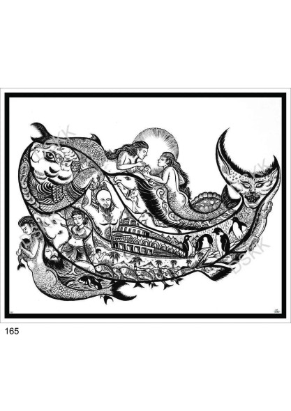 Fish With Mermaids (ART-15663-102866) - Handpainted Art Painting - 24in X 19in