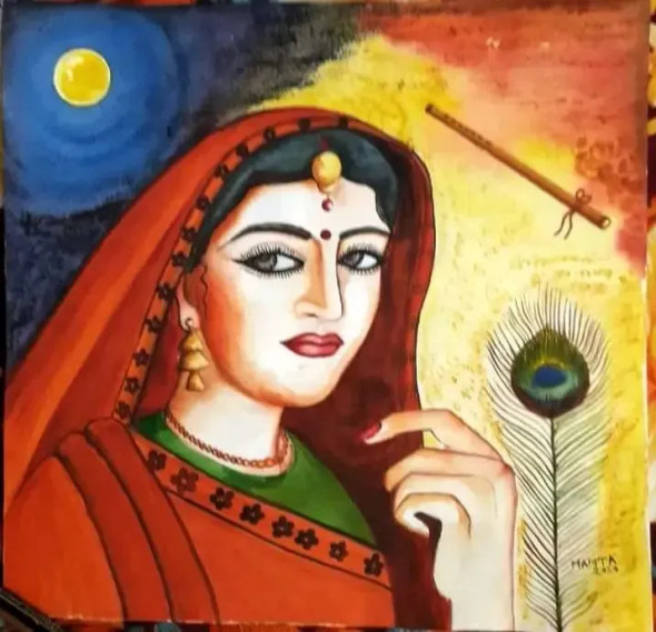 Radha (ART-8875-102845) - Handpainted Art Painting - 11in X 11in