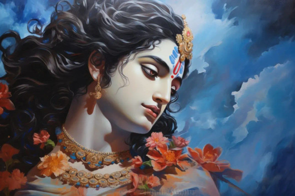 Krishna (PRT-7809-102881) - Canvas Art Print - 12in X 8in