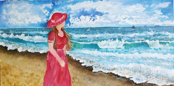 Seaside Elegance (ART-15664-102865) - Handpainted Art Painting - 24in X 12in