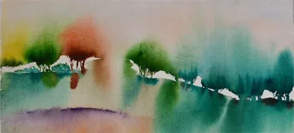 Impressionism Landscape Abstract, 30"x12" In, Watercolor On Paper -160 (ART-15639-102774) - Handpainted Art Painting - 30in X 12in