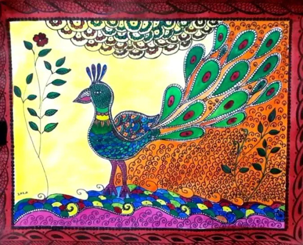 Mayur (ART-8875-102910) - Handpainted Art Painting - 14in X 11in