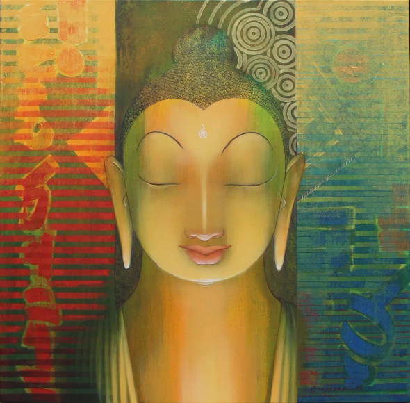 Buddha (ART-6533-102970) - Handpainted Art Painting - 36in X 36in