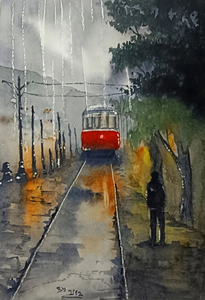 The Train (ART-398-102964) - Handpainted Art Painting - 8in X 11in