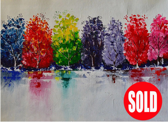 Beautiful Vibrant Trees , Landscape Abstract, 28x20" Inch, Acrylic, - 164 (ART-15639-102971) - Handpainted Art Painting - 28in X 20in