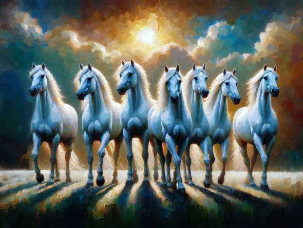 Celestial Harmony: Sun Chariot's Seven Horses (PRT-15697-102978) - Canvas Art Print - 60in X 45in