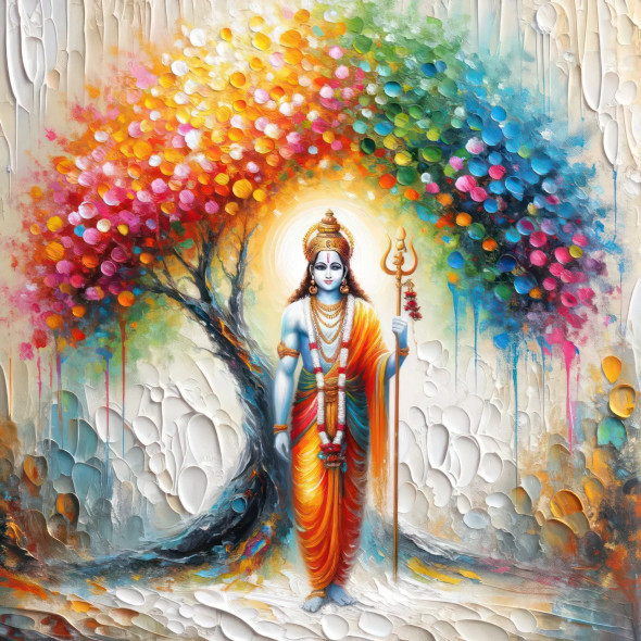 Divine Harmony: Lord Ram And The Tree Of Life (PRT-15697-102990) - Canvas Art Print - 30in X 30in