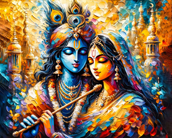 Eternal Embrace: Radha & Krishna's Love Reverie (PRT-15697-102998) - Canvas Art Print - 60in X 48in