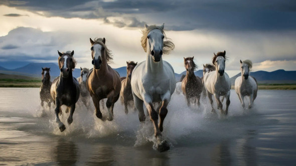 Running Horses (PRT-8645-103019) - Canvas Art Print - 18in X 10in