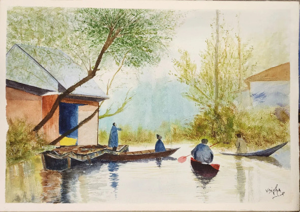 Village Voyagers (ART-15721-103052) - Handpainted Art Painting - 20in X 14in