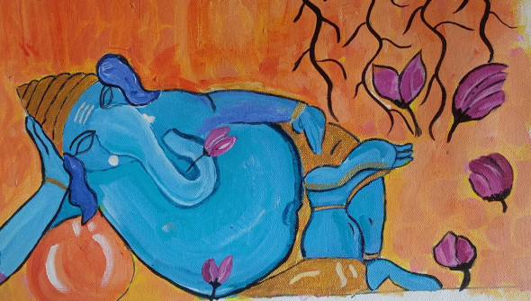 The Lord Ganesha (ART-2419-103024) - Handpainted Art Painting - 12in X 9in