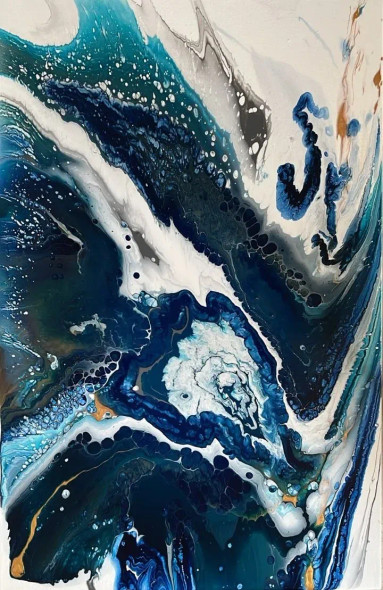 Flow Turquoise (ART-15708-103056) - Handpainted Art Painting - 24in X 36in