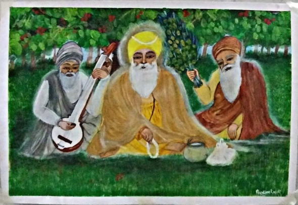 Guru Nanak Dev Ji (ART-15732-103110) - Handpainted Art Painting - 17in X 12in