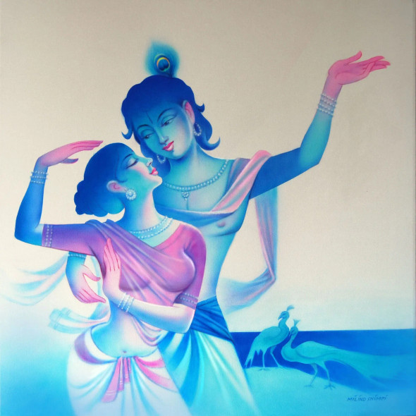 Radha Krishna 001 (PRT-15659-103175) - Canvas Art Print - 18in X 18in