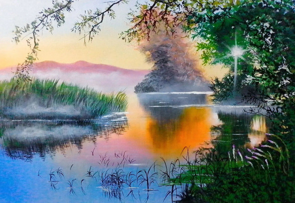 Lake Surprise (ART-5868-103134) - Handpainted Art Painting - 35in X 23in