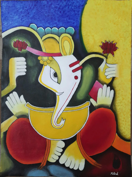 Ganesha (ART-15683-103181) - Handpainted Art Painting - 18in X 24in