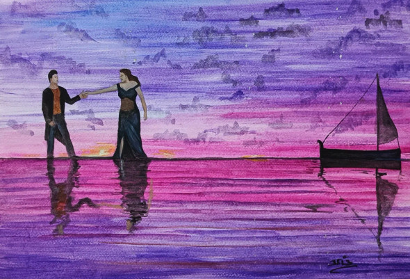 LOVE COUPLE 2 (ART-398-103226) - Handpainted Art Painting - 16in X 11in