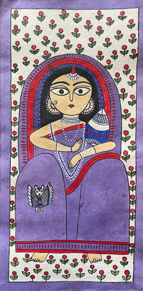 Traditional Lady (ART-7949-103209) - Handpainted Art Painting - 8in X 15in