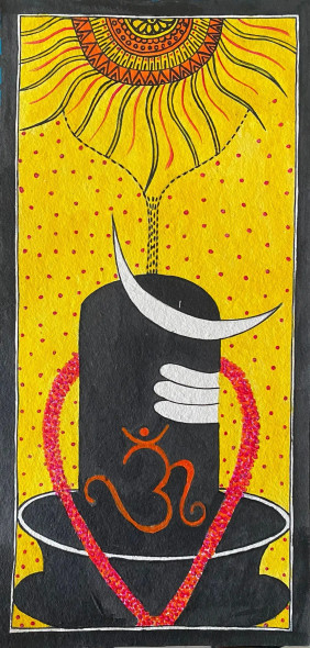 Shivalinga Or Lingam (ART-7949-103207) - Handpainted Art Painting - 8in X 15in