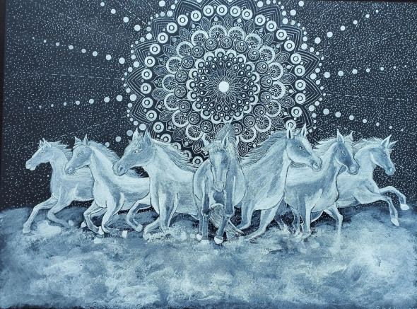 Seven Horses (ART-15381-103290) - Handpainted Art Painting - 24in X 18in