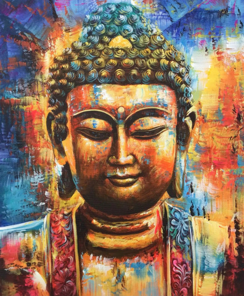 Lord Buddha Painting (ART-6706-103304) - Handpainted Art Painting - 24in X 30in