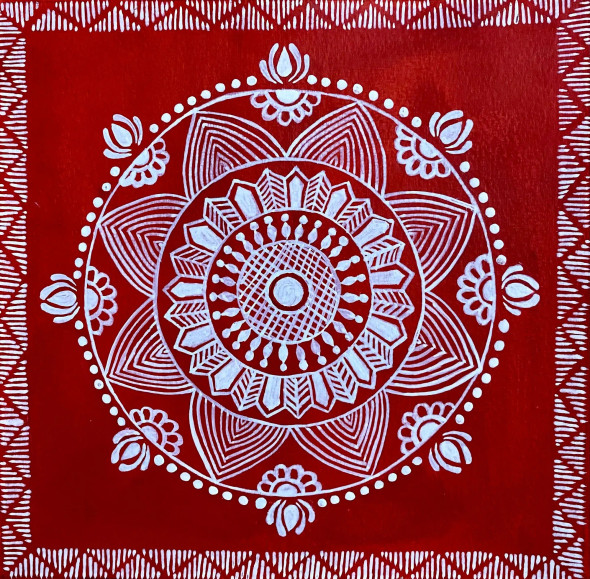 Aipan Mandala (ART-15599-103335) - Handpainted Art Painting - 8in X 8in