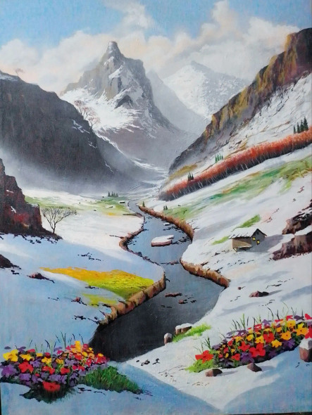 Lord,s Blessings (ART-5868-103360) - Handpainted Art Painting - 32in X 42in