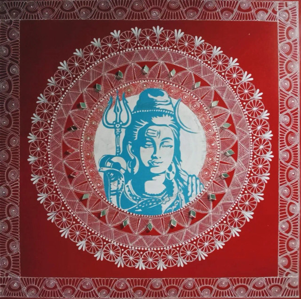 Shiva (ART-9054-103396) - Handpainted Art Painting - 24in X 24in