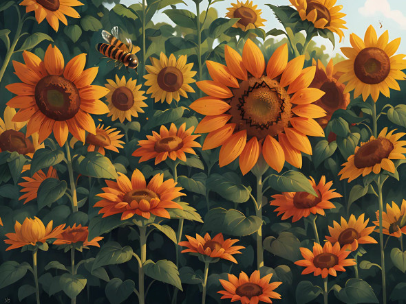 Bright Yellow Sunflowers (PRT-15676-103413) - Canvas Art Print - 18in X 14in