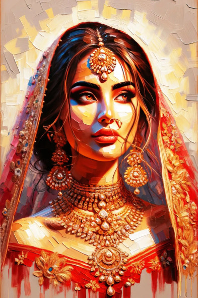 Elegance Unveiled: A Radiant Indian Bride Adorned In Rich Wedding Jewelry (PRT-15697-103407) - Canvas Art Print - 24in X 36in