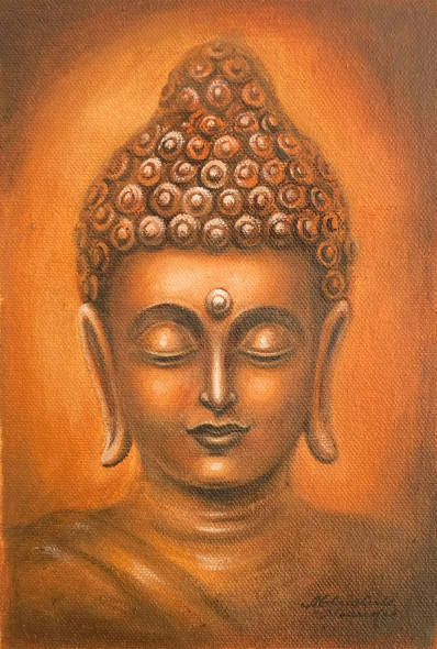 Buddha (ART-3512-103418) - Handpainted Art Painting - 8in X 10in
