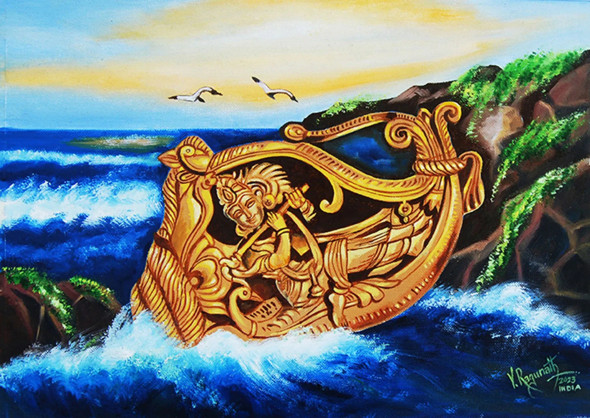 SOUND OF DIVINE MUSIC (ART-1223-103435) - Handpainted Art Painting - 16in X 12in