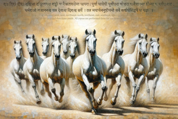 Rigvedas Ten Steeds: A Gallop Across Cosmos (PRT-15697-103450) - Canvas Art Print - 60in X 40in