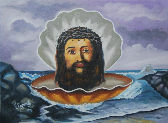 Jesus Comes To Bless Us (ART-1223-103446) - Handpainted Art Painting - 16in X 12in