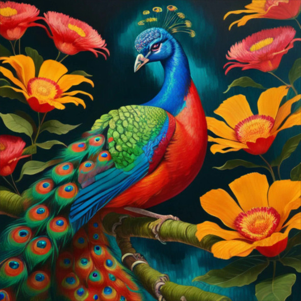 Peacock31 (PRT-9087-103598) - Canvas Art Print - 24in X 24in