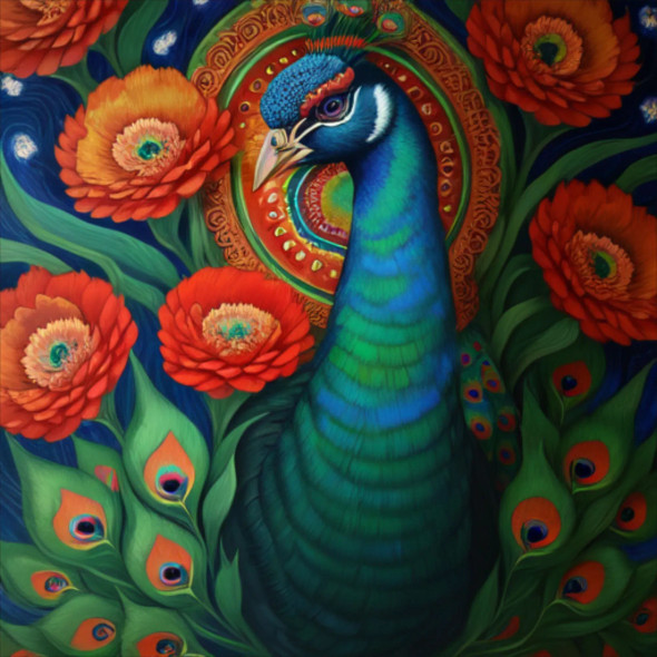 Peacock3 (PRT-9087-103535) - Canvas Art Print - 24in X 24in