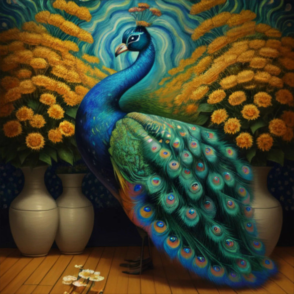Peacock51 (PRT-9087-103619) - Canvas Art Print - 24in X 24in