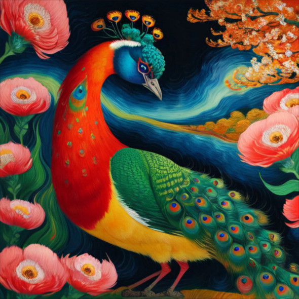 Peacock29 (PRT-9087-103596) - Canvas Art Print - 24in X 24in
