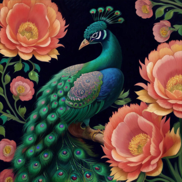 Peacock15 (PRT-9087-103582) - Canvas Art Print - 24in X 24in