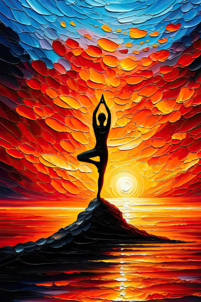 Sunset Serenity: Graceful Yoga Silhouette On Tranquil Beach (PRT-15697-103461) - Canvas Art Print - 40in X 60in