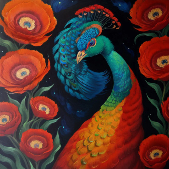 Peacock35 (PRT-9087-103602) - Canvas Art Print - 24in X 24in