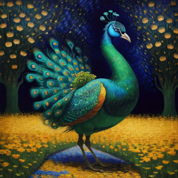 Peacock49 (PRT-9087-103617) - Canvas Art Print - 24in X 24in