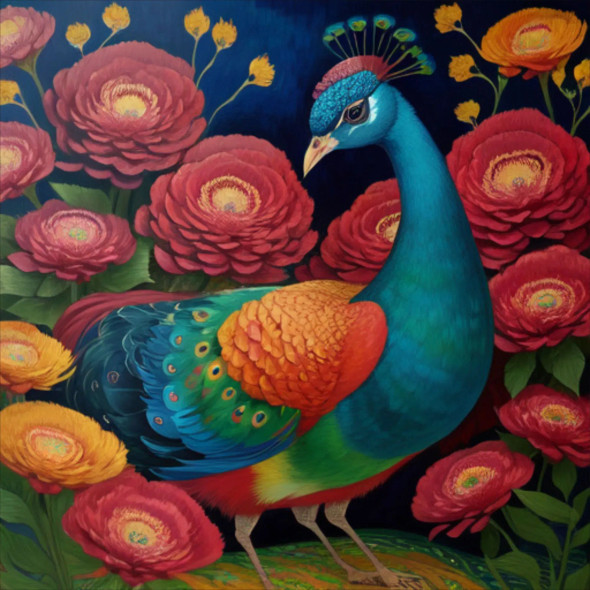 Peacock30 (PRT-9087-103597) - Canvas Art Print - 24in X 24in