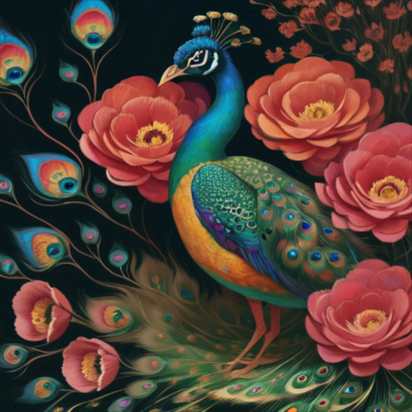 Peacock18 (PRT-9087-103585) - Canvas Art Print - 24in X 24in