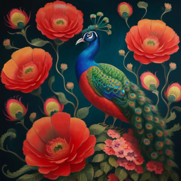 Peacock10 (PRT-9087-103576) - Canvas Art Print - 24in X 24in