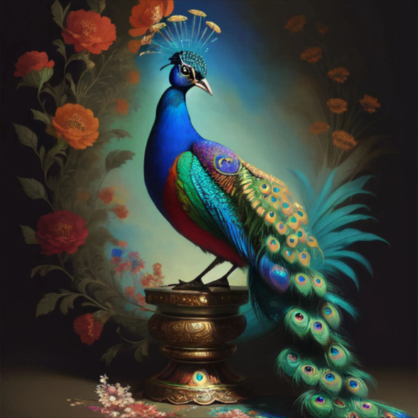 Peacock7 (PRT-9087-103568) - Canvas Art Print - 24in X 24in