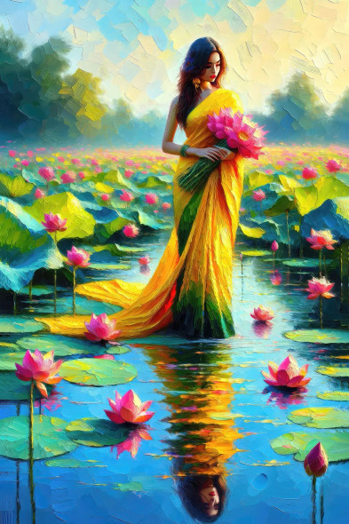 Serenity In Gold: Lotus Bloom (PRT-15697-103626) - Canvas Art Print - 24in X 36in